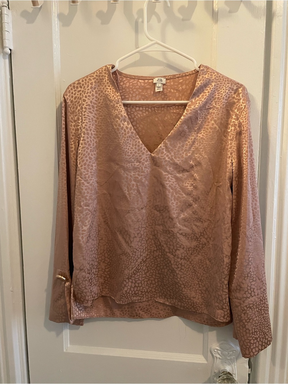River Island Rose Gold Satin V-Neck Leopard-Effect Blouse